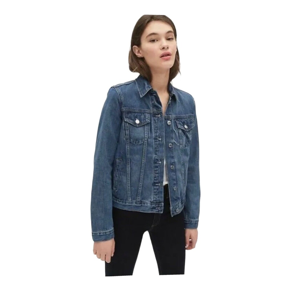 GAP Womens Icon Saddle Blue Denim Long Sleeve Cotton Pockets Jean Jacket Size XS